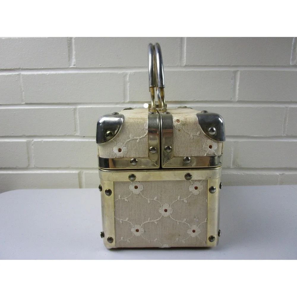 Vintage Fleurette of Miami Split Top Train Case Purse, Italy 1950s Handbag Lined